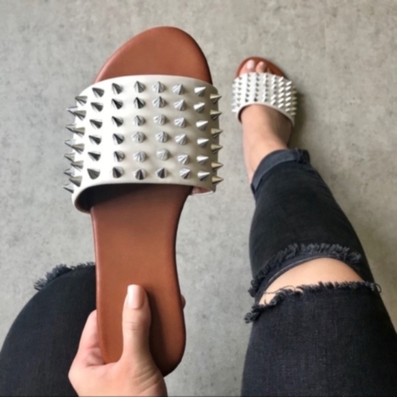 White Studded Slide Sandal - Picture 2 of 3